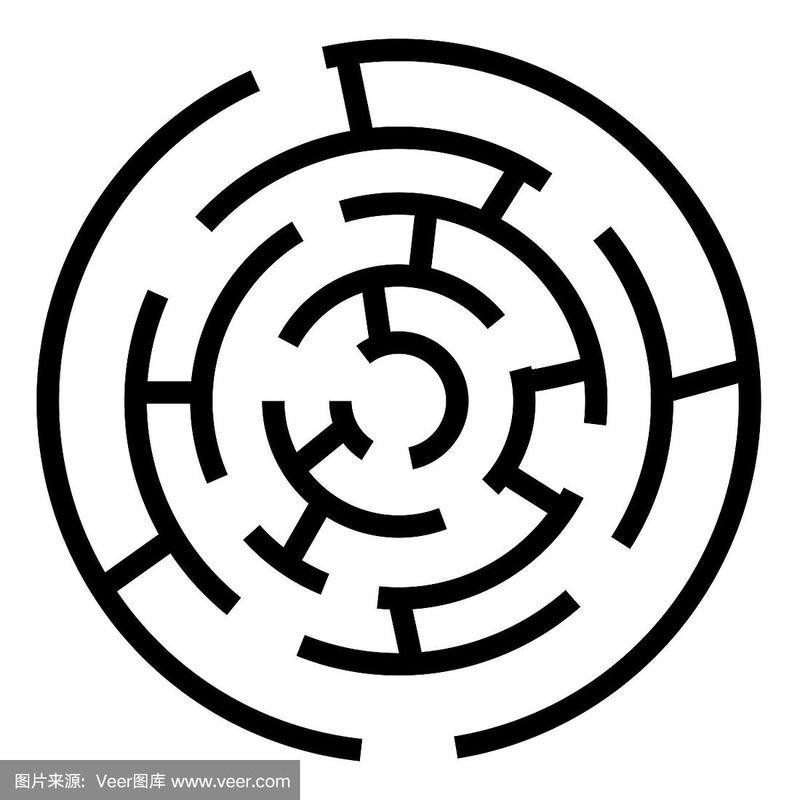 简单的黑色圆形迷宫有两个可选择的出路