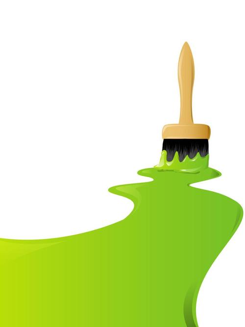 画笔绘画绿色颜料,画笔绘画绿色颜料-矢量图