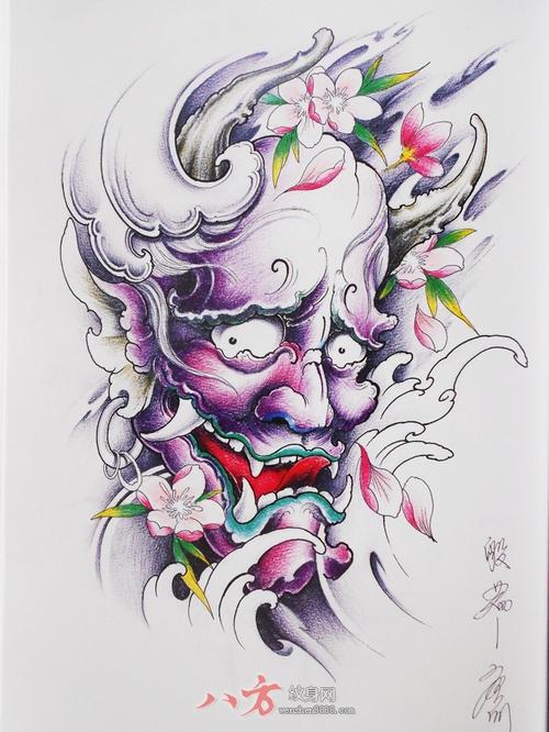 传统紫色般若樱花唐门原创纹身手稿是惠州市总经理