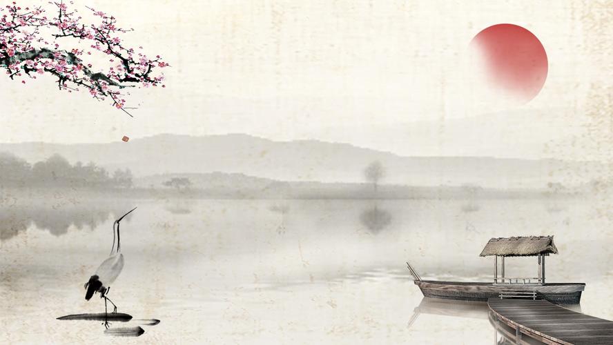 褐色仙鹤背景的古典中国风ppt模板