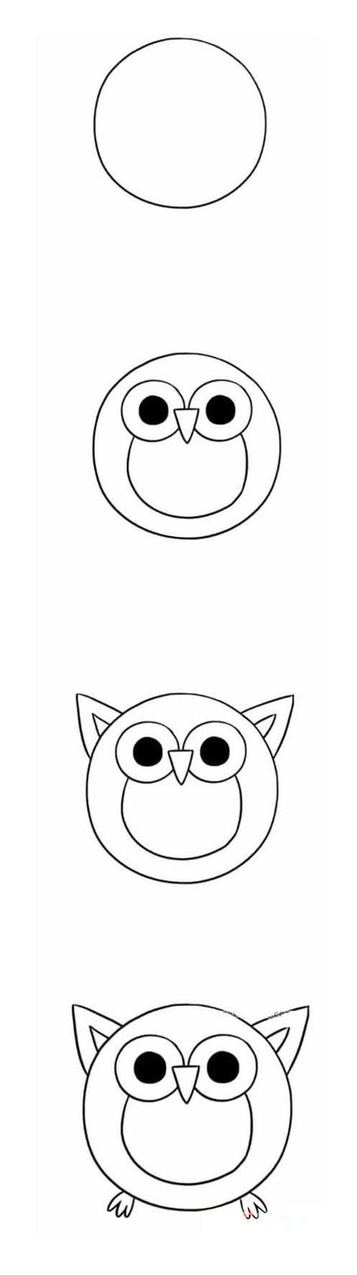 彩色大眼猫头鹰怎么画简单带步骤图猫头鹰简笔画图片