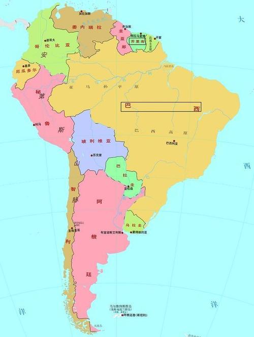 南美洲国土面积最大和最小的国家巴西和苏里南面积仅相差52倍