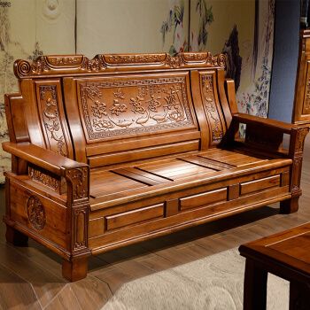 现代中式香樟木全实木沙发组合三人位客厅纯木家具木制新古典 独立