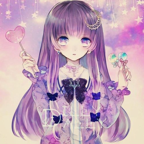 紫色星空女孩绘画素材