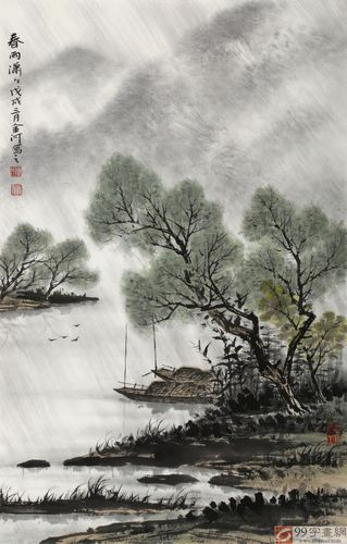 刘金河 四尺三开《春雨潇潇》 中国美术家协会会员 - 写意山水画 - 99