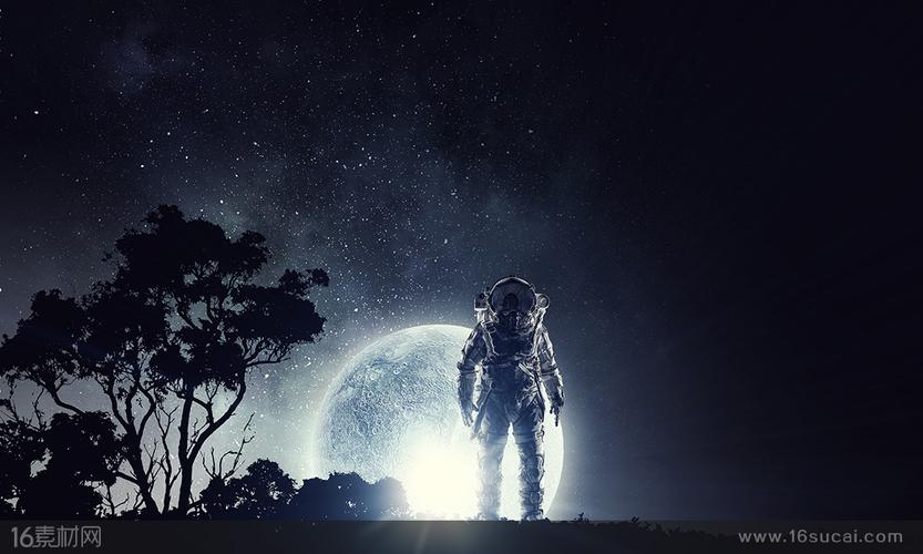 站在地球上的宇航员和宇宙星球背景高清图片