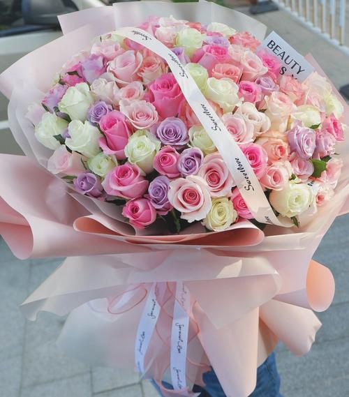 情人节花束99朵混色玫瑰花鲜花速递同城上海配送女友朋友生日送花