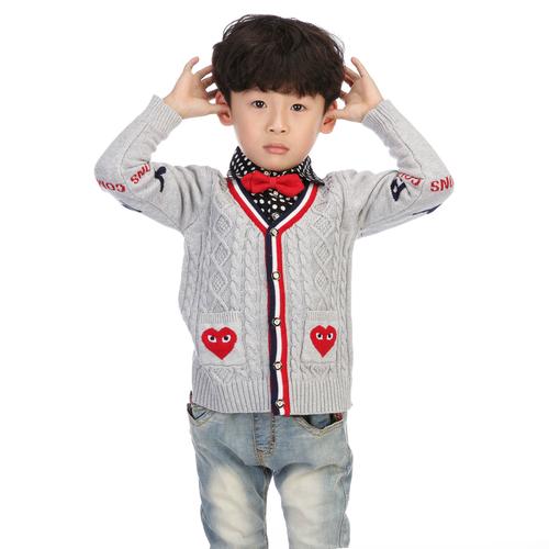 2015秋款韩版男童毛衣 纯棉蝴蝶结开衫衫衬领假二件童针织衫